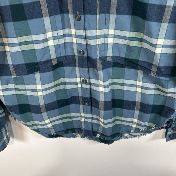 Free People Loveland Plaid Button Down Shirt Blue Rayon‎ Cotton Tunic Sz XS Boho - Picture 3 of 8